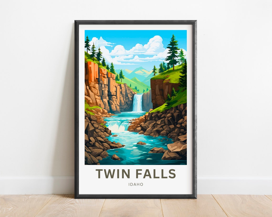 Twin Falls Idaho Wild Waterfall River Rapids Rocky Canyon Poster
