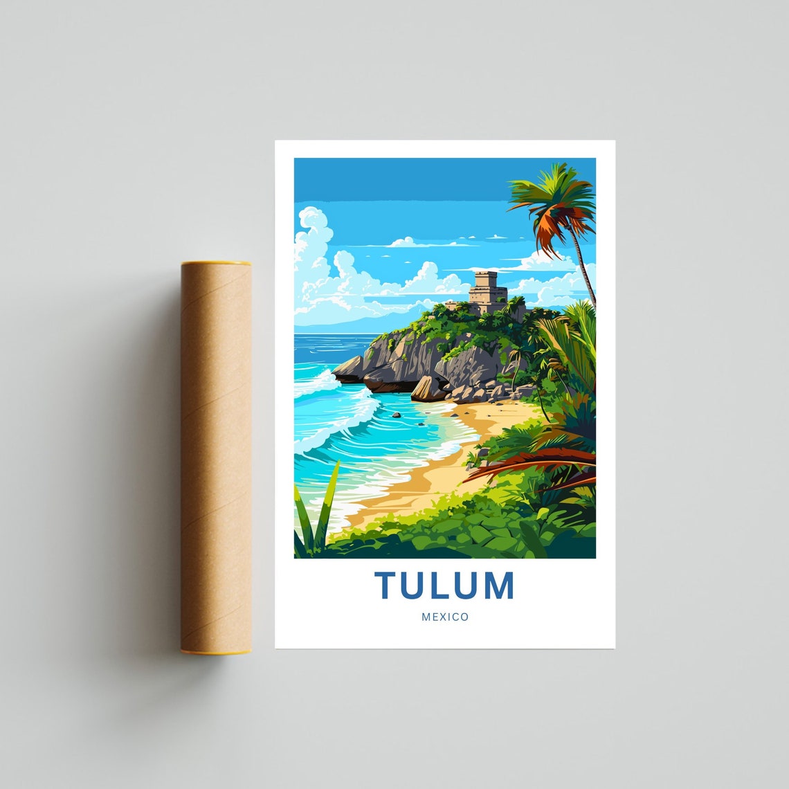 Tulum Mexico Mayan Temple Cliff Turquoise Surf Art Travel Poster - Image 4