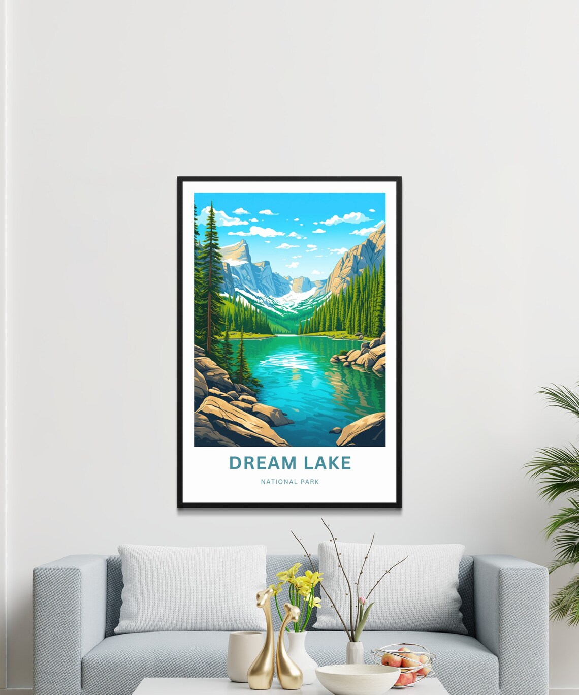 Personalized Dream Lake National Park Teal Alpine Lake Travel Poster - Image 3