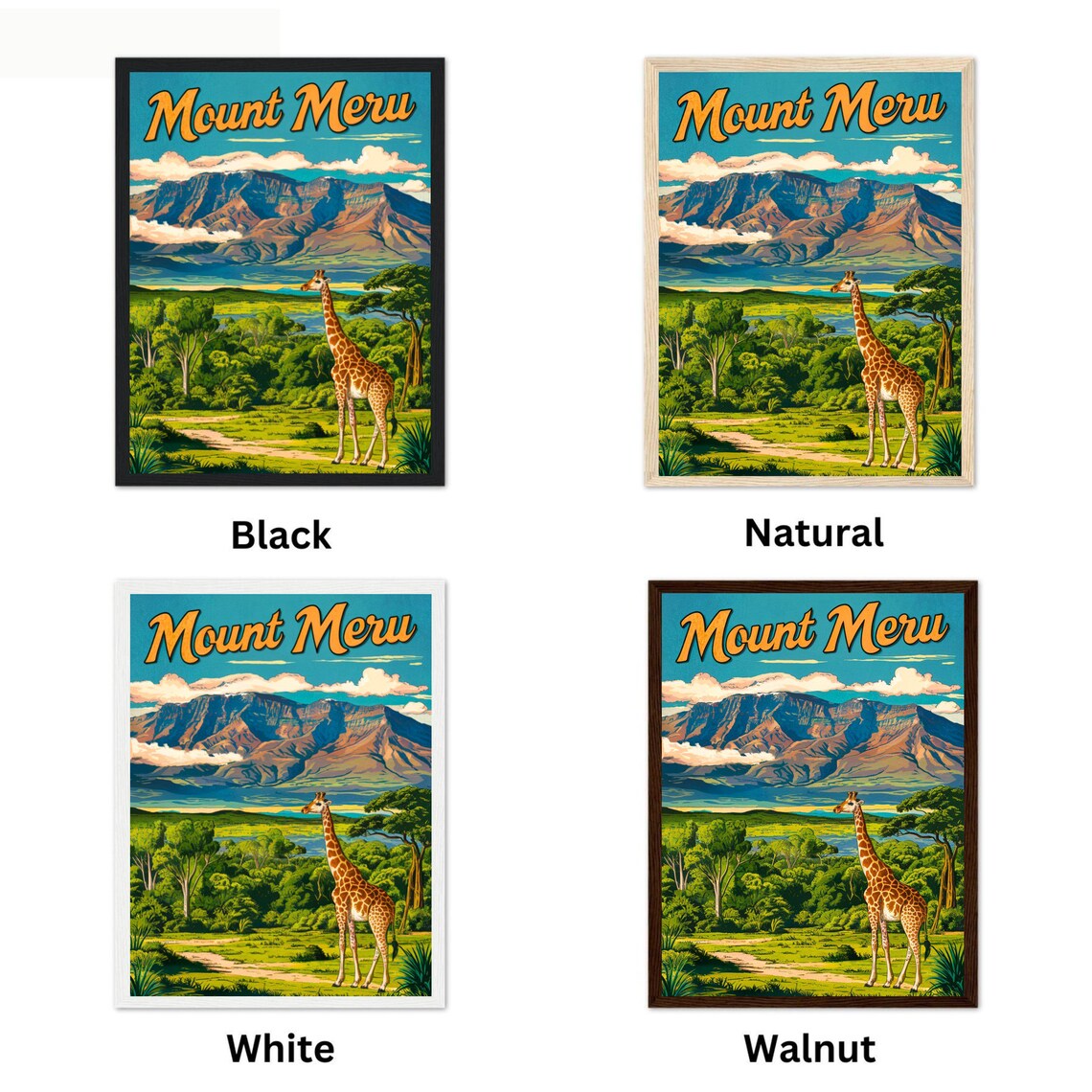 Mount Meru Tanzania Giraffe Grassland Mountain Travel Poster - Image 4