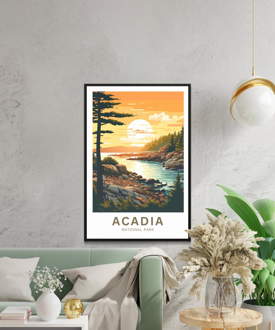 Acadia National Park Maine Glowing Sunset Rocky Coast Travel Poster - Image 5