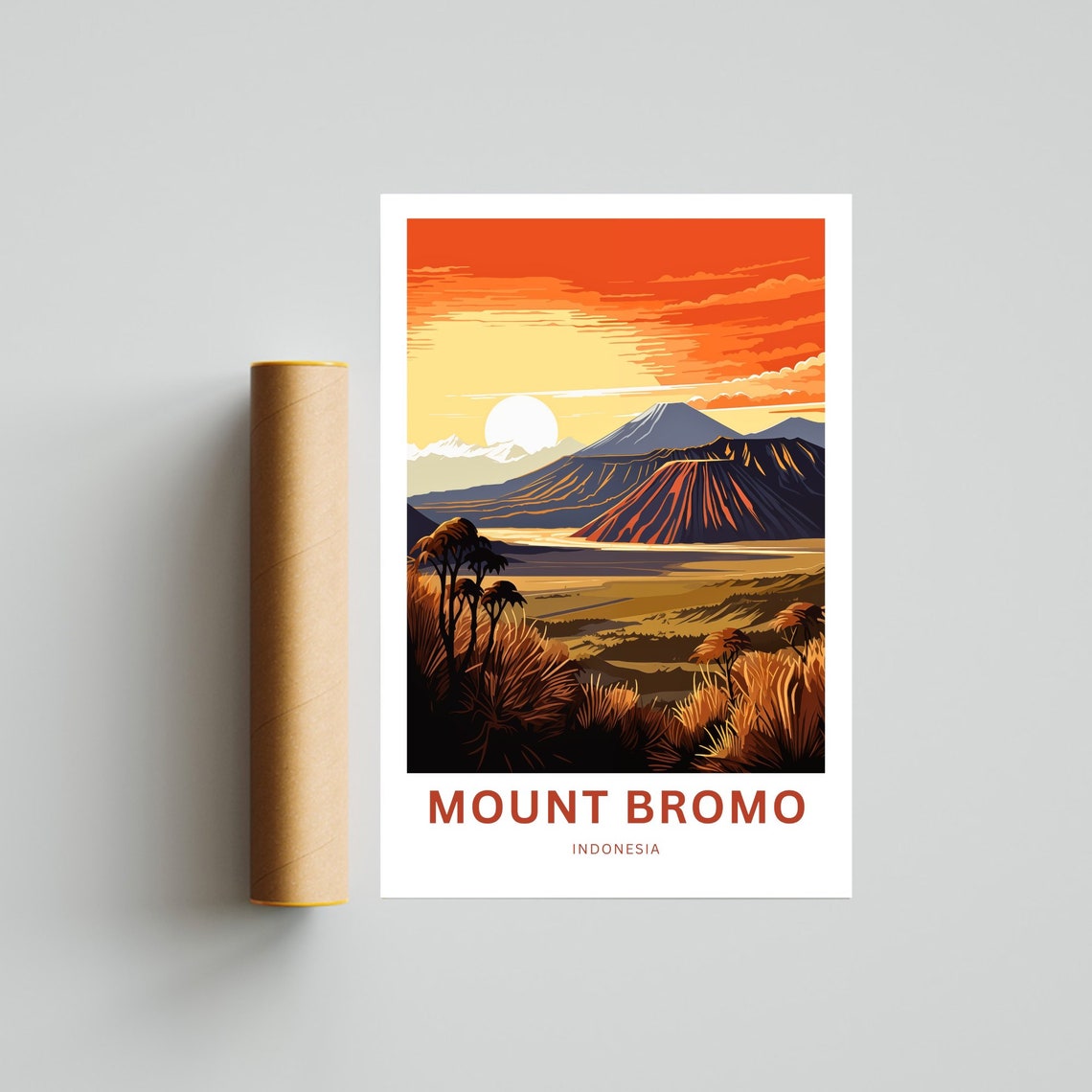 Personalized Mount Bromo Indonesia Sunset Caldera Custom Text Poster - Image 4