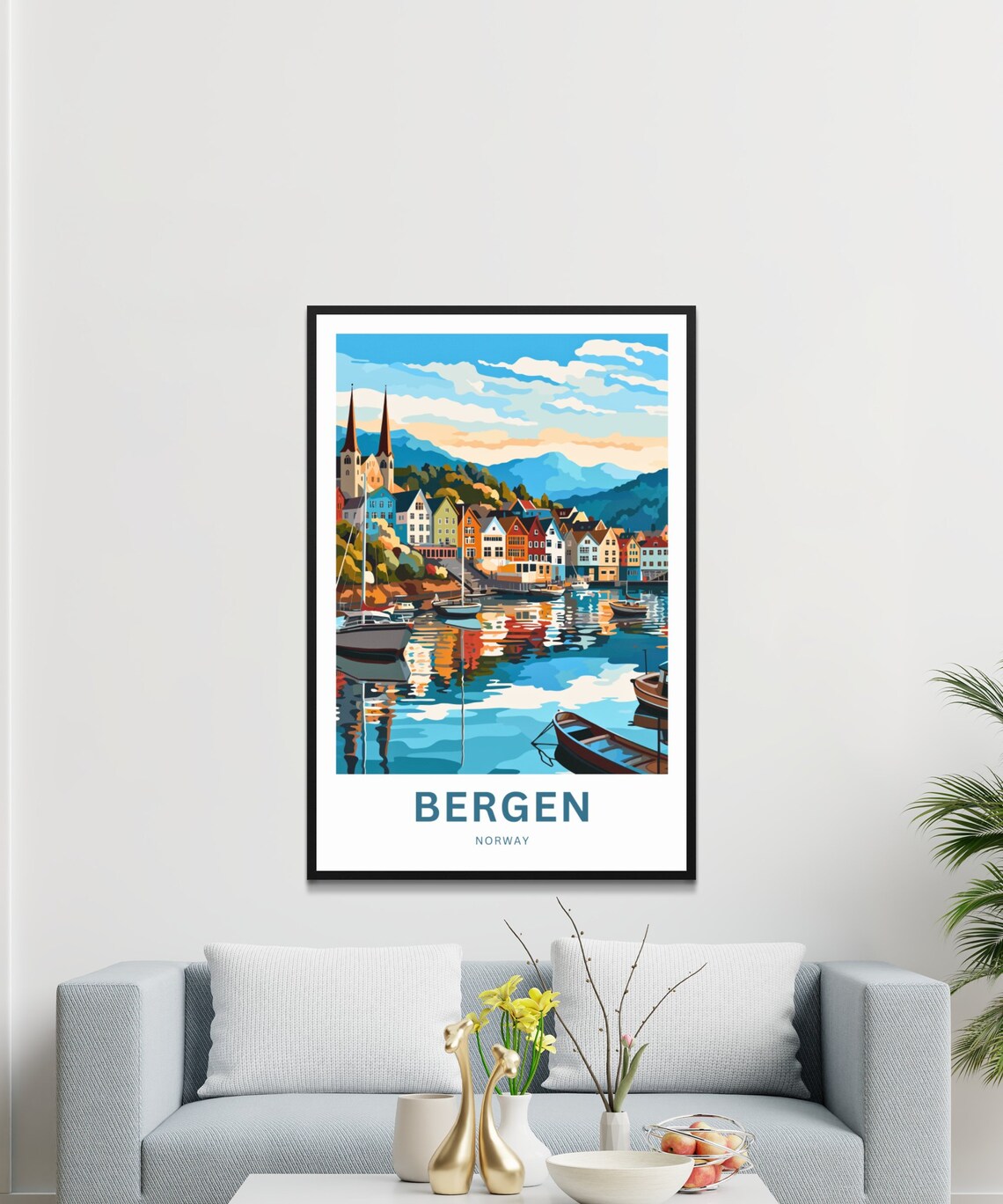 Bergen Norway Harbor Boats Church Spires Fjord Town Travel Poster - Image 3