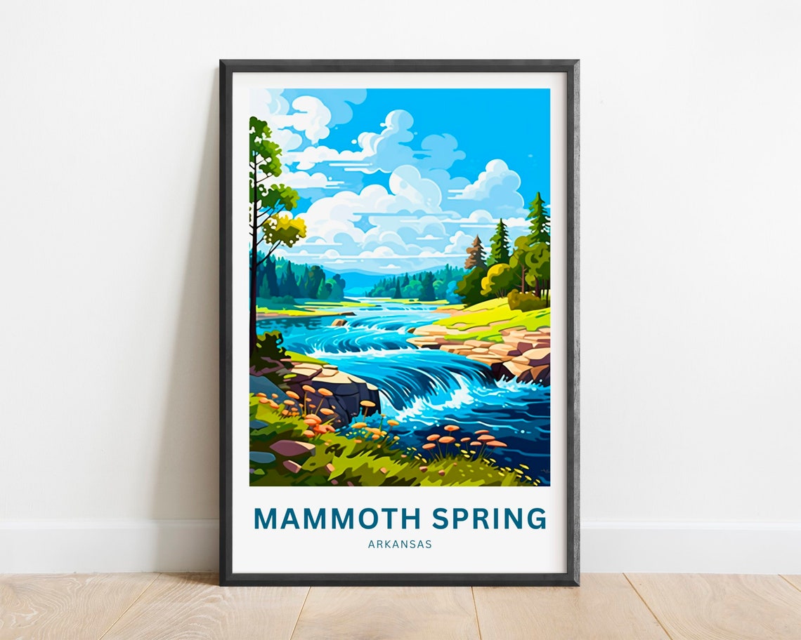 Mammoth Spring Arkansas Rapids Orange Flowers Pine Shore Travel Poster