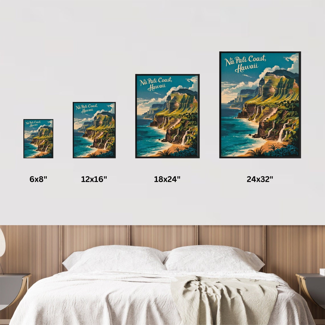 Na Pali Coast Hawaii Vintage Sea Cliffs Waterfall Dramatic Poster - Image 3