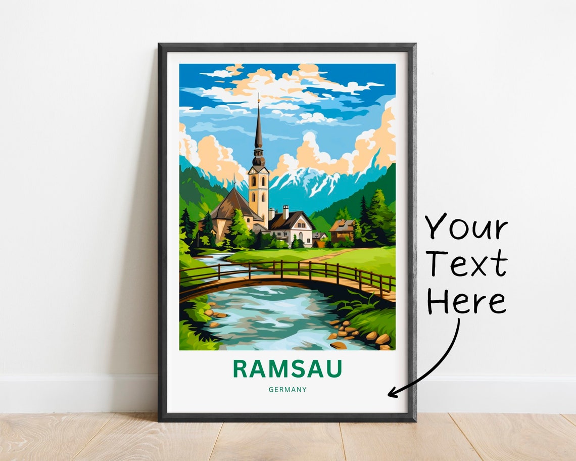 Ramsau Germany Wooden Bridge Stream And Church Steeple Poster