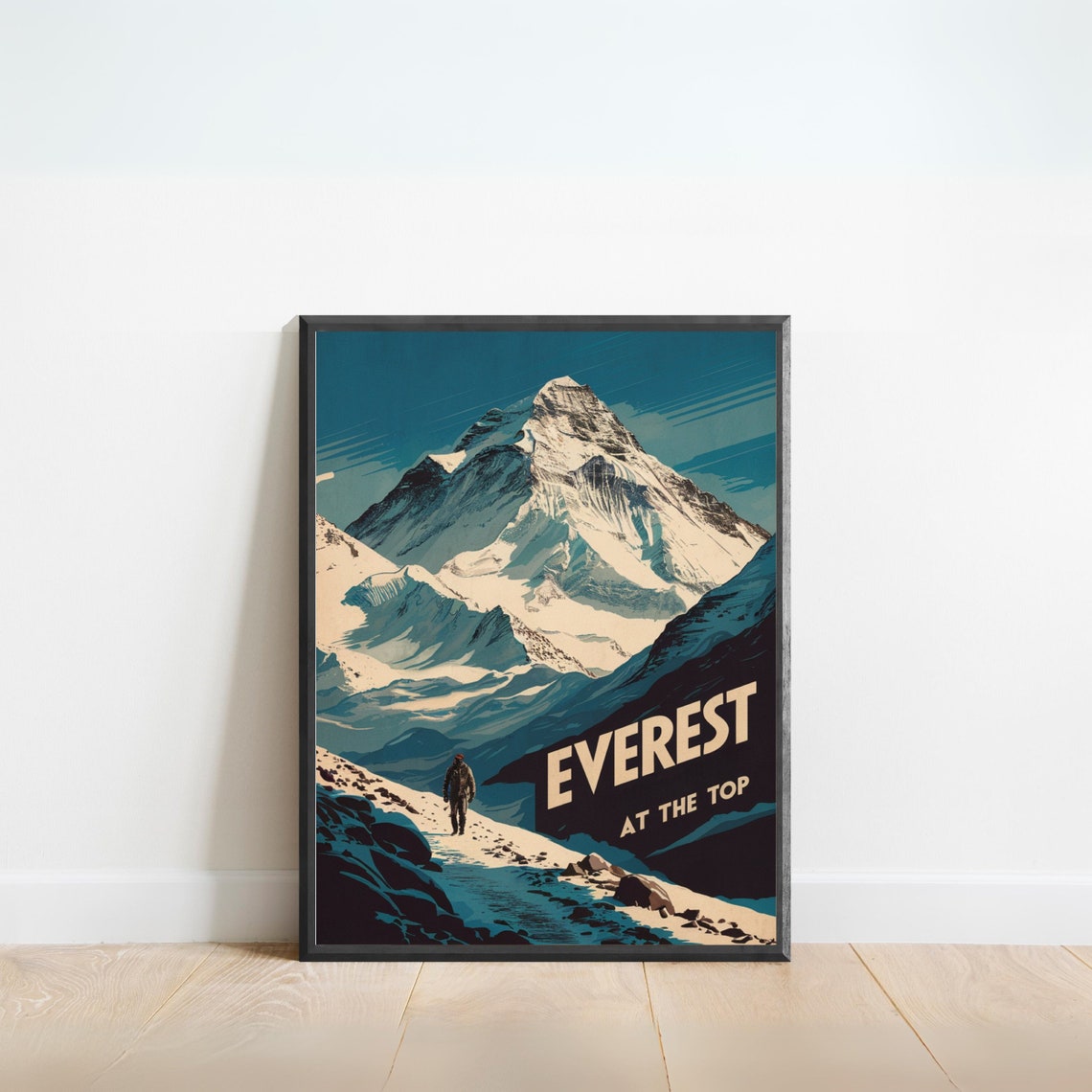 Mount Everest Climber Snowy Ridge Summit Vintage Adventure Poster