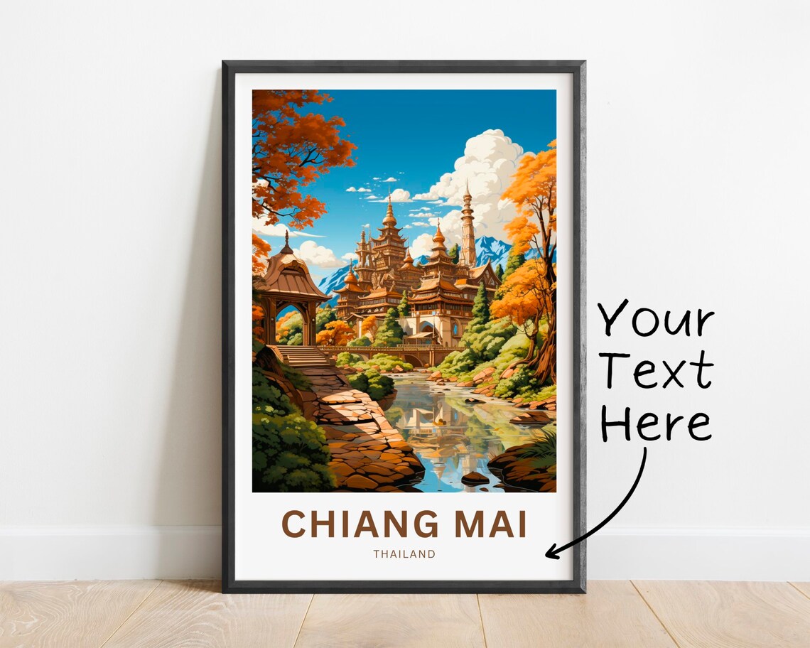 Personalized Chiang Mai Thailand Golden Temple Autumn Travel Poster