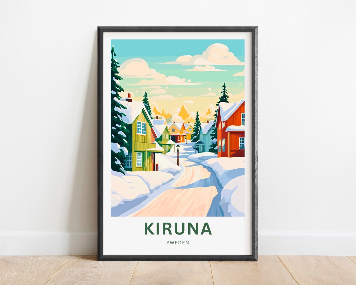 Kiruna Sweden Arctic Winter Snow Village Scandinavian Travel Poster