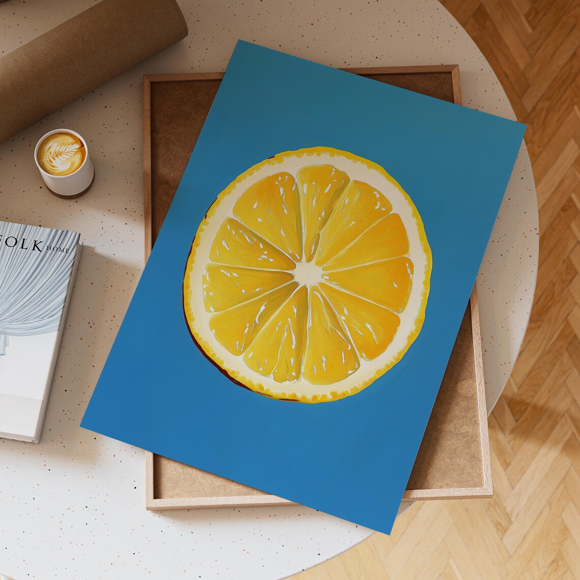 Giant Pop Art Lemon Slice on Bright Blue Background Wall Art - Image 4