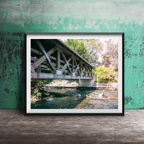 Covered Bridge Unframed Chicagoland Photography Print Naperville Illinois Riverwalk Wooden Covered Bridge