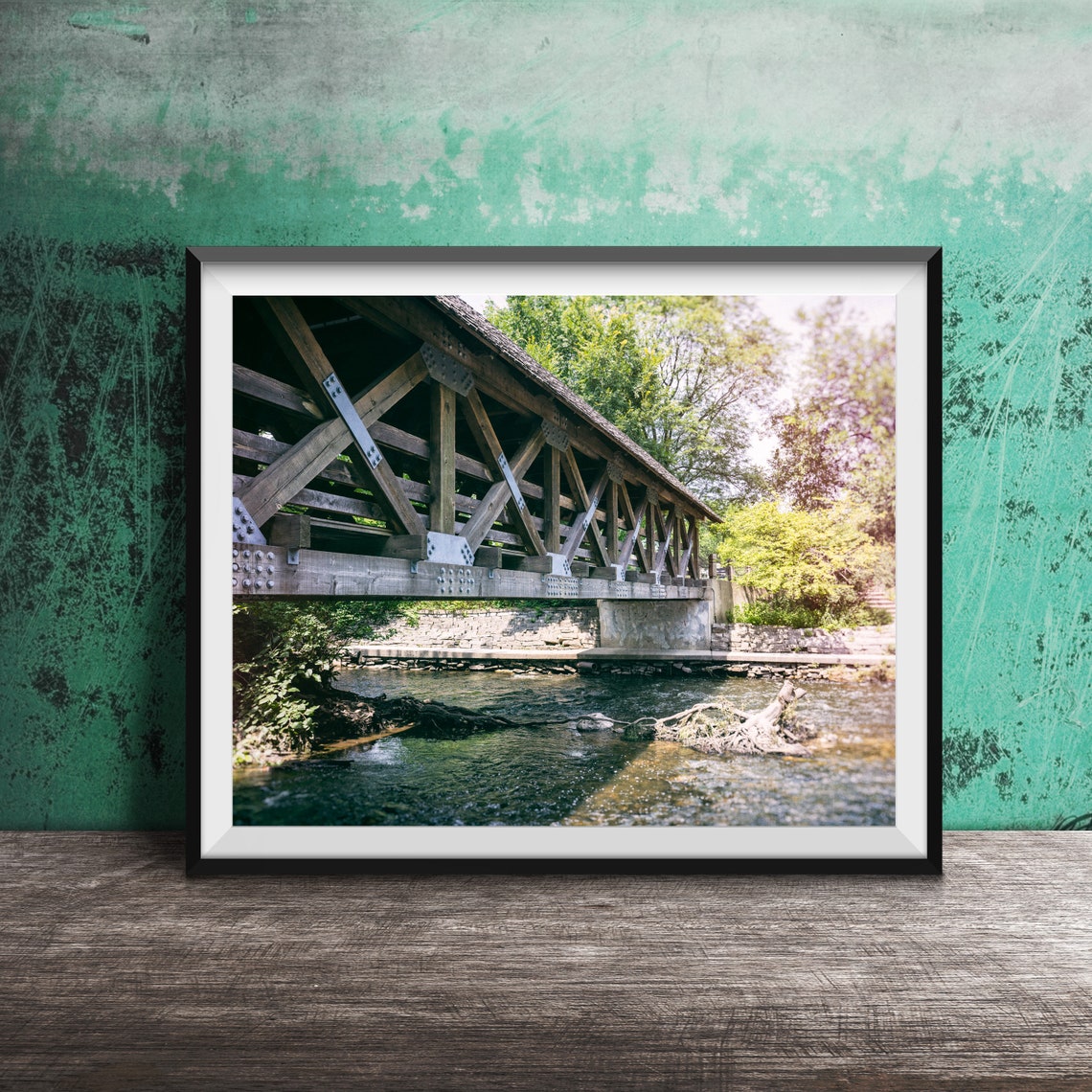Covered Bridge Unframed Chicagoland Photography Print Naperville Illinois Riverwalk Wooden Covered Bridge