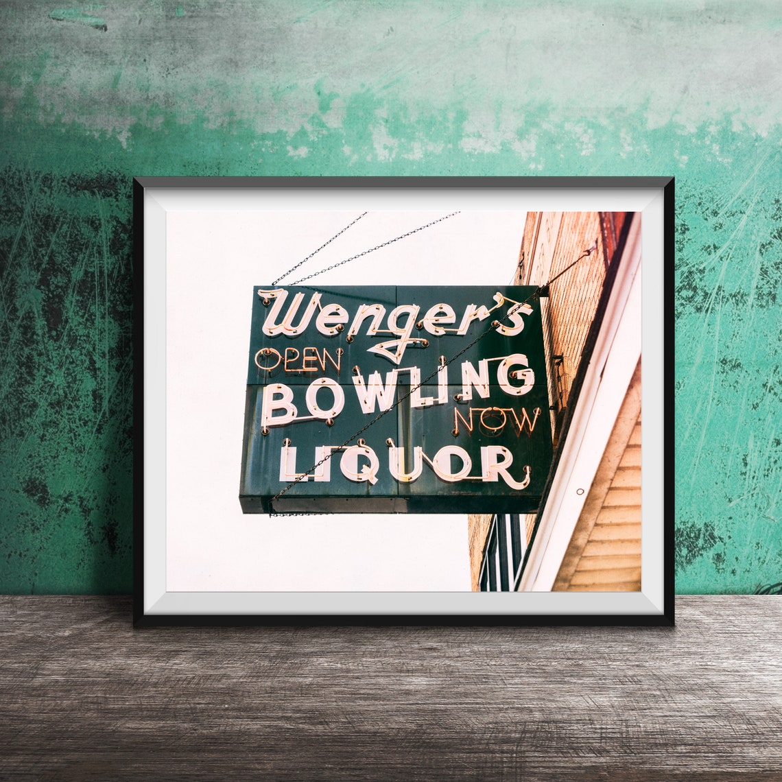 Wengers Bowling Liquor Neon Sign Grand Rapids Michigan Retro Poster