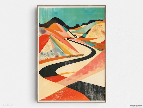 Serene Desert Road Mid-Century Modern Art Print