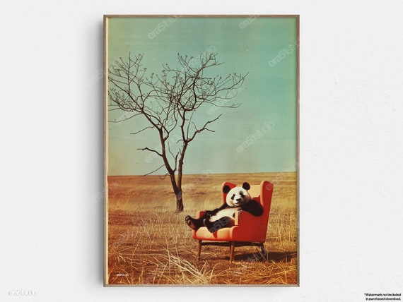 Pandas Outdoor Repose Mid-Century Modern Art Print