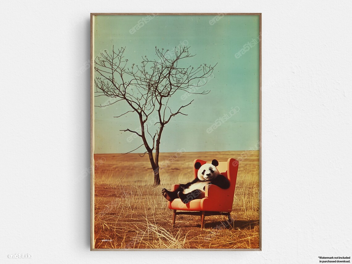 Pandas Outdoor Repose Mid-Century Modern Art Print