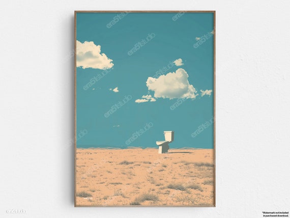 Surreal Desert Solitude Bathroom Art Original Midcentury Modern Minimalist Wall