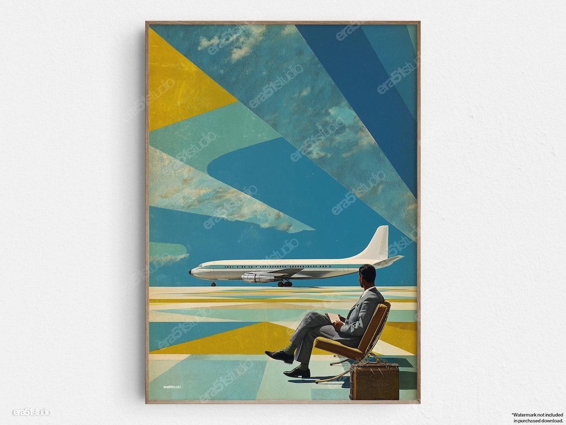 Retro Airport Runway View, Midcentury Modern Art Print