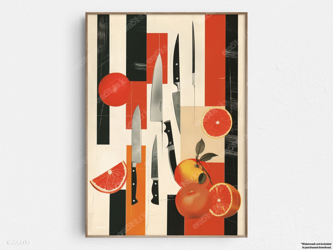 Culinary Edge Artistry Original Midcentury Modern Minimalist Wall Art