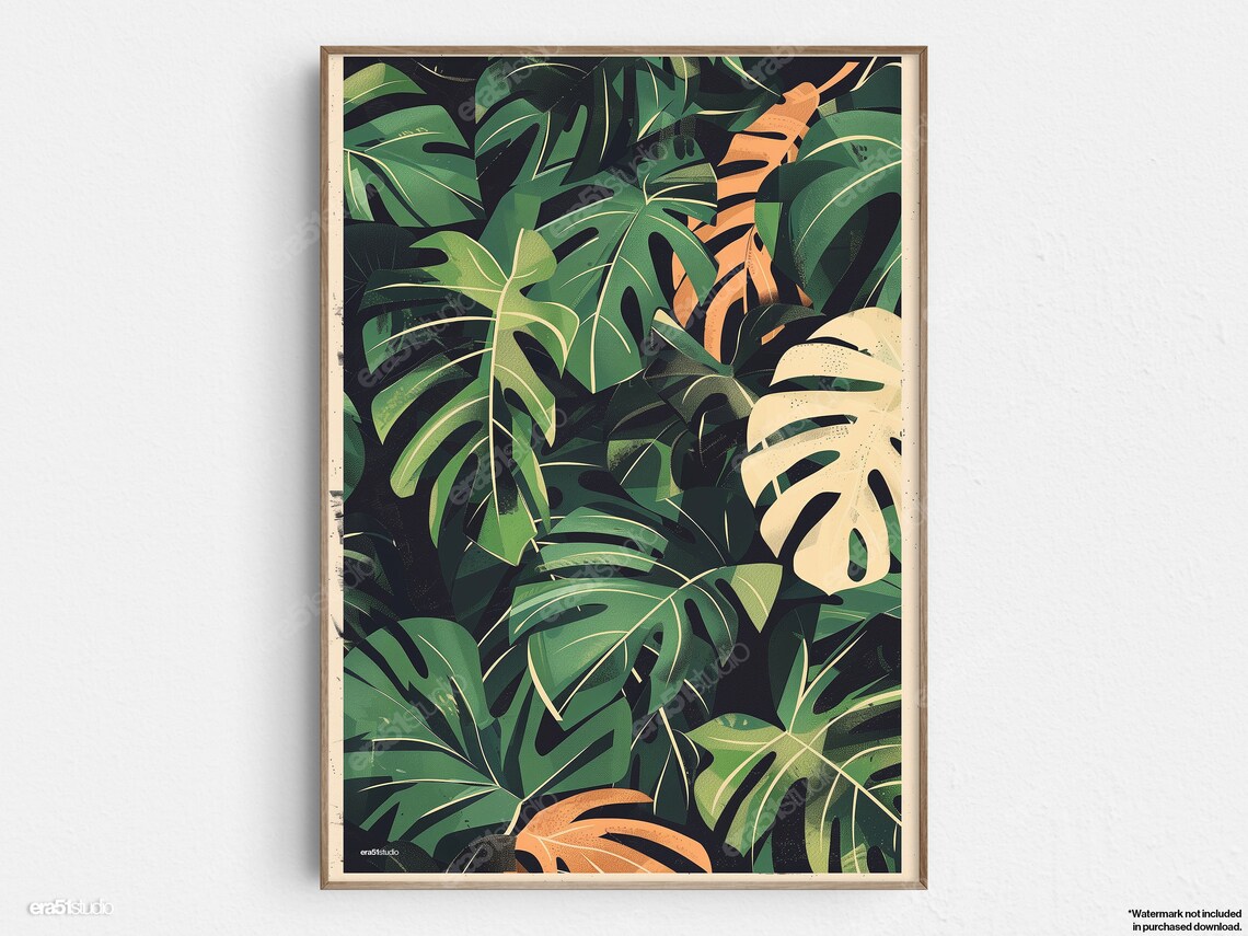 Tropical Jungle Leaf Patterns, Mid-Century Minimalist Art Print