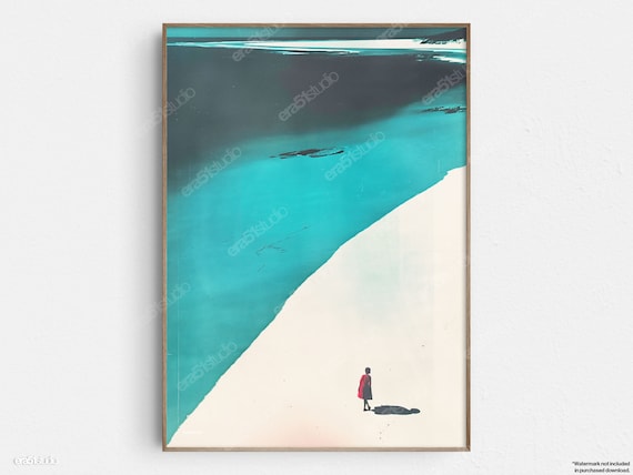 Solitude at Sunset Minimalist Dune Turquoise Sea Figure Poster