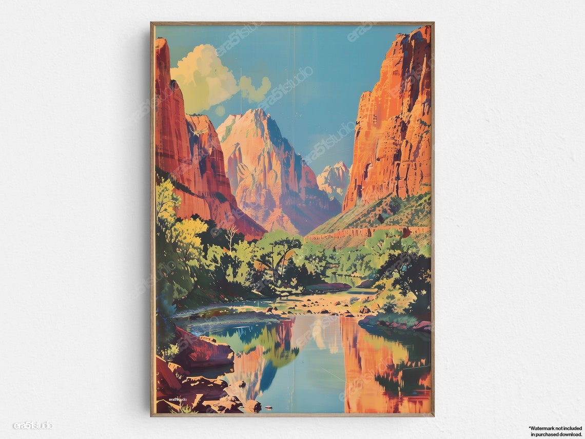 Zion National Park Original Midcentury Modern Minimalist Wall Art