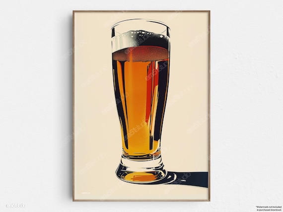 Retro Beer Glass Pop Art Cream Background Bar Decor Vintage Poster