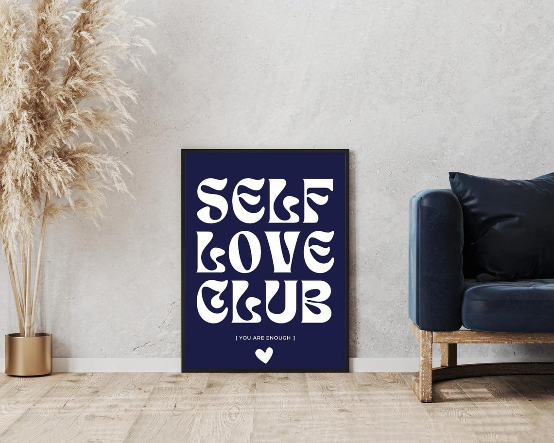 Self Love Club Navy Blue White Retro Typography Affirmation Poster - Image 5