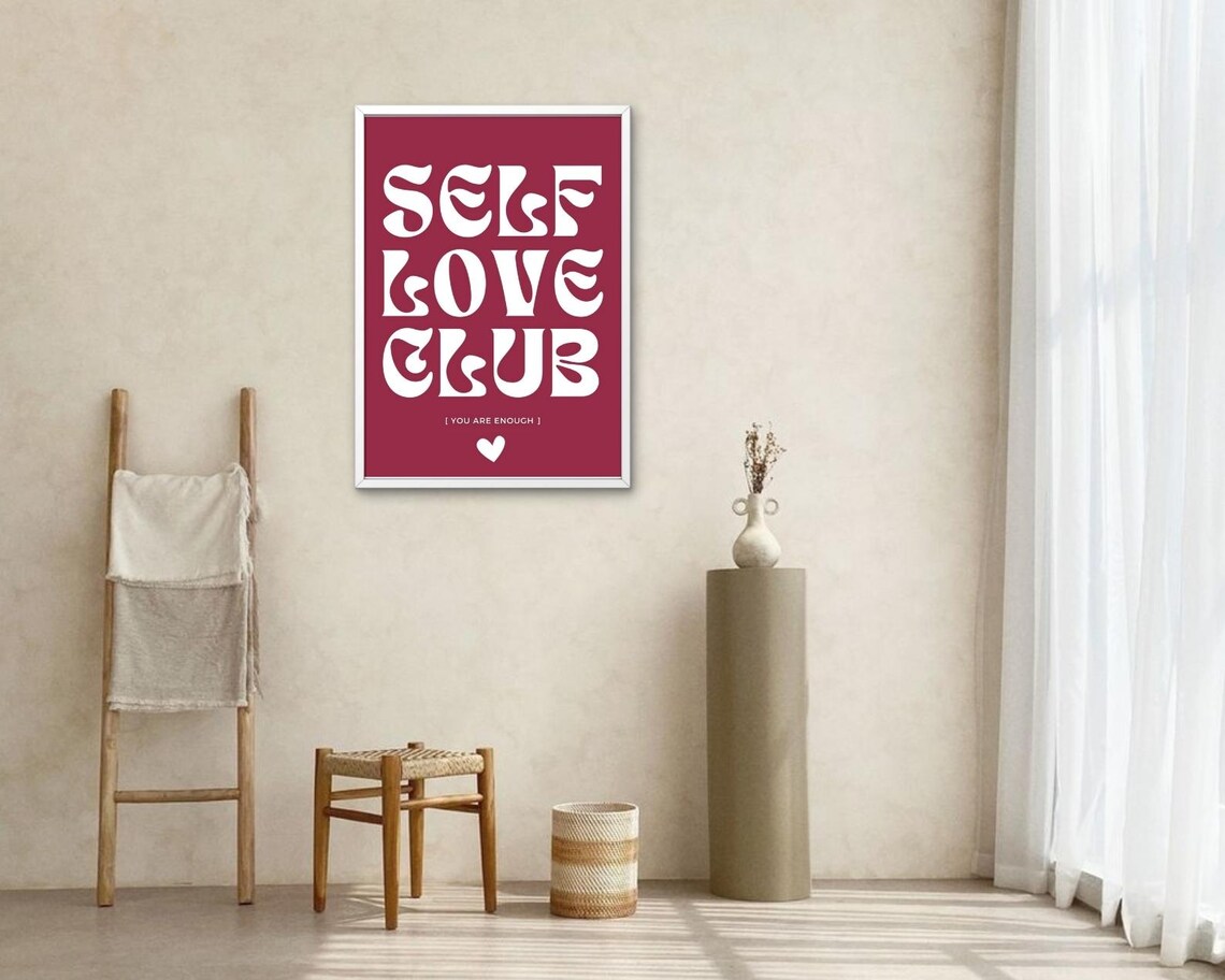 Self Love Club Burgundy White Retro Typography Affirmation Poster - Image 2