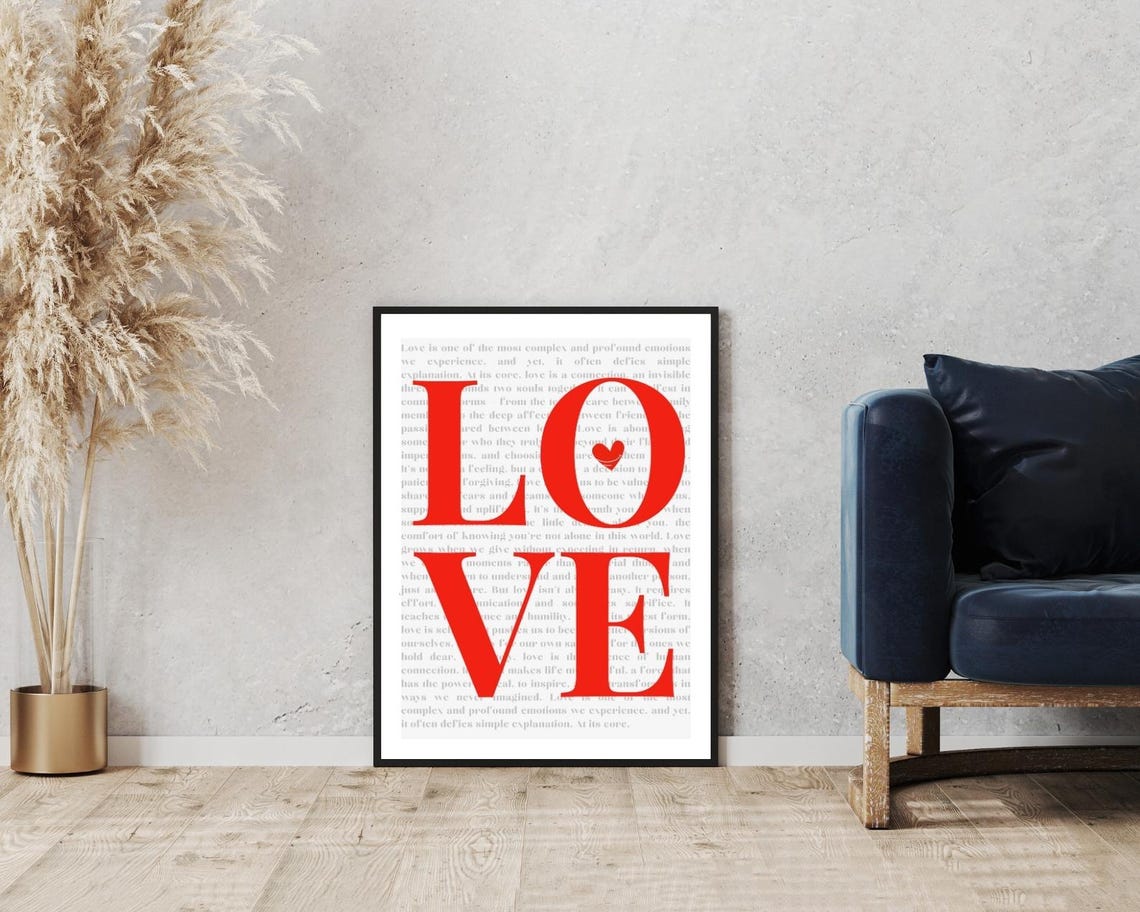 Love Red Bold Serif Lettering Heart O Minimalist Quote Poster - Image 3