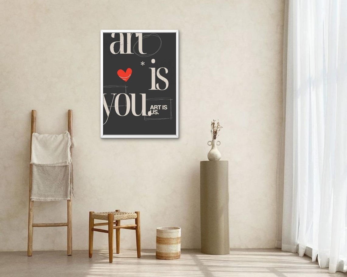 Art Is You Black Cream Red Heart Modern Gallery Statement Poster - Image 2