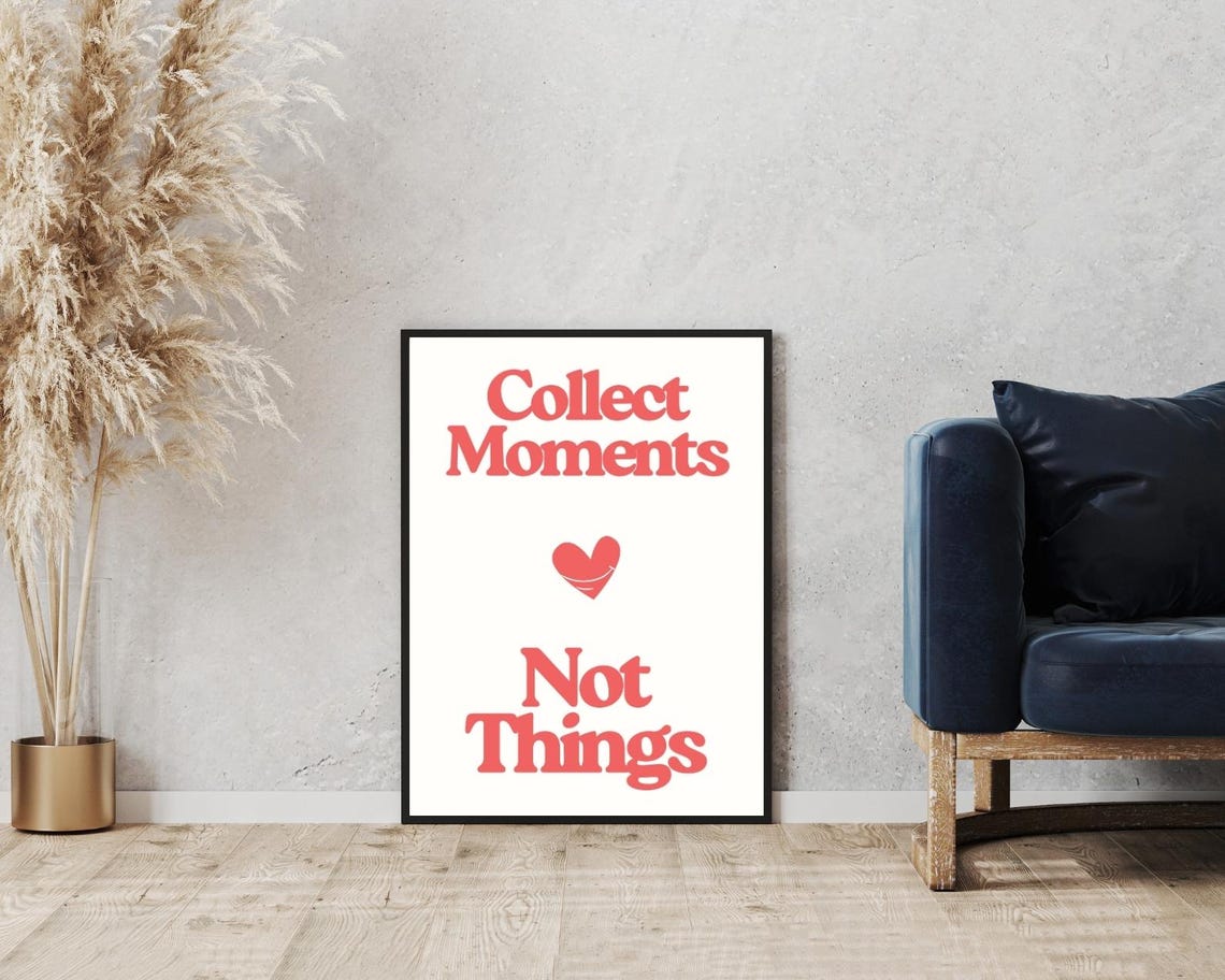 Collect Moments Not Things Coral Retro Heart Positive Quote Poster - Image 5