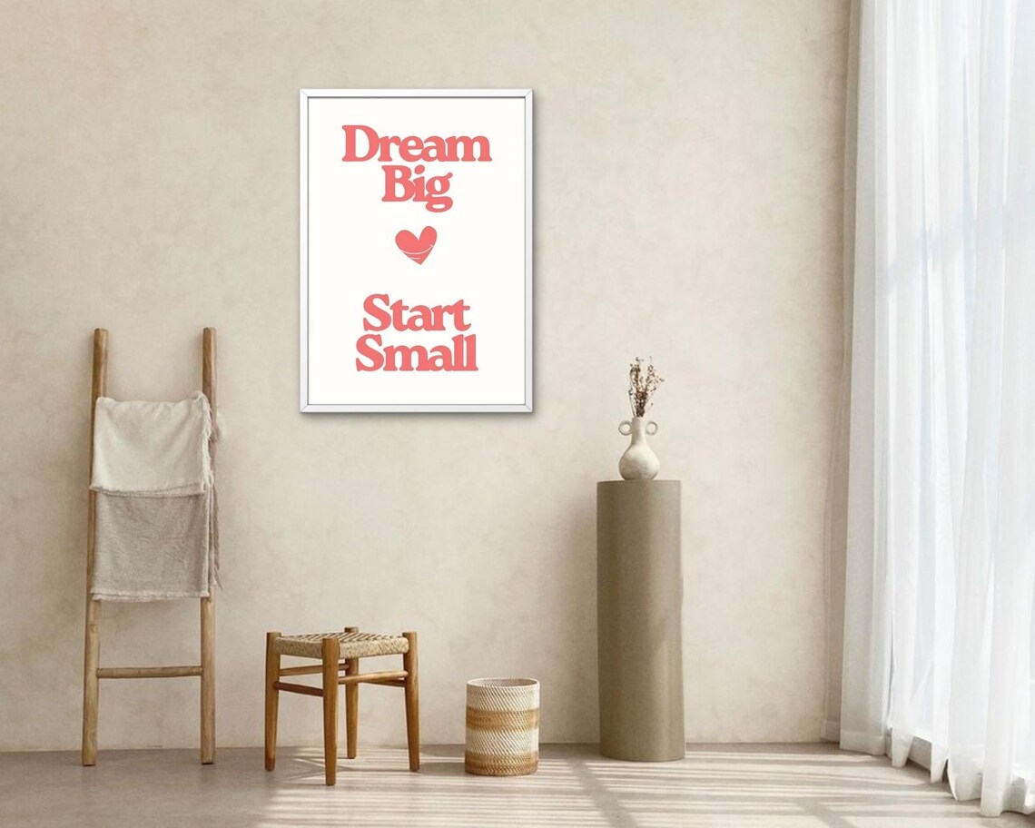 Retro Poster Dream Big Start Small Coral Typography On Cream White Motivational Wall Art For Home Office - Image 2