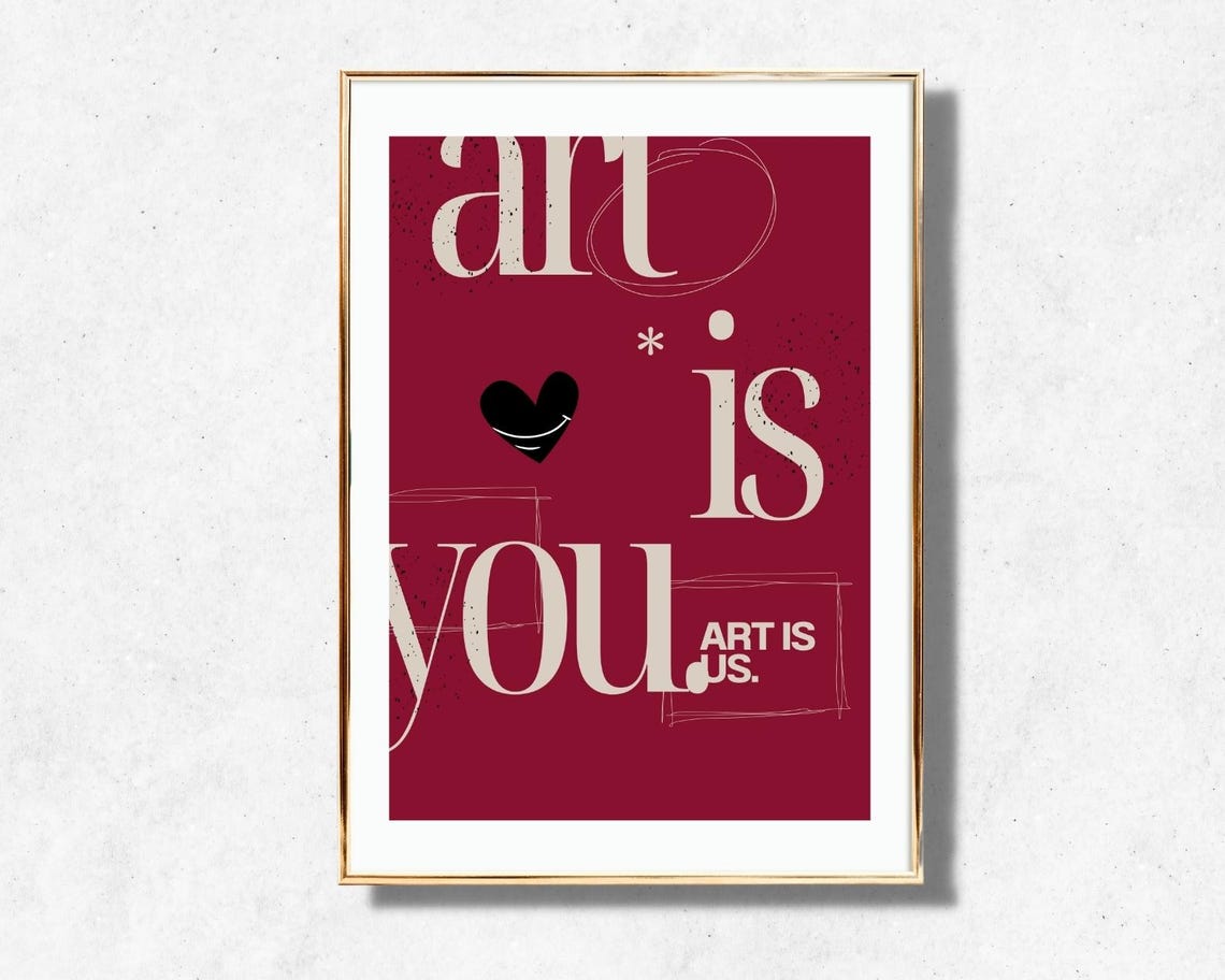 Art Is You Burgundy Cream Heart Modern Gallery Statement Poster - Image 4