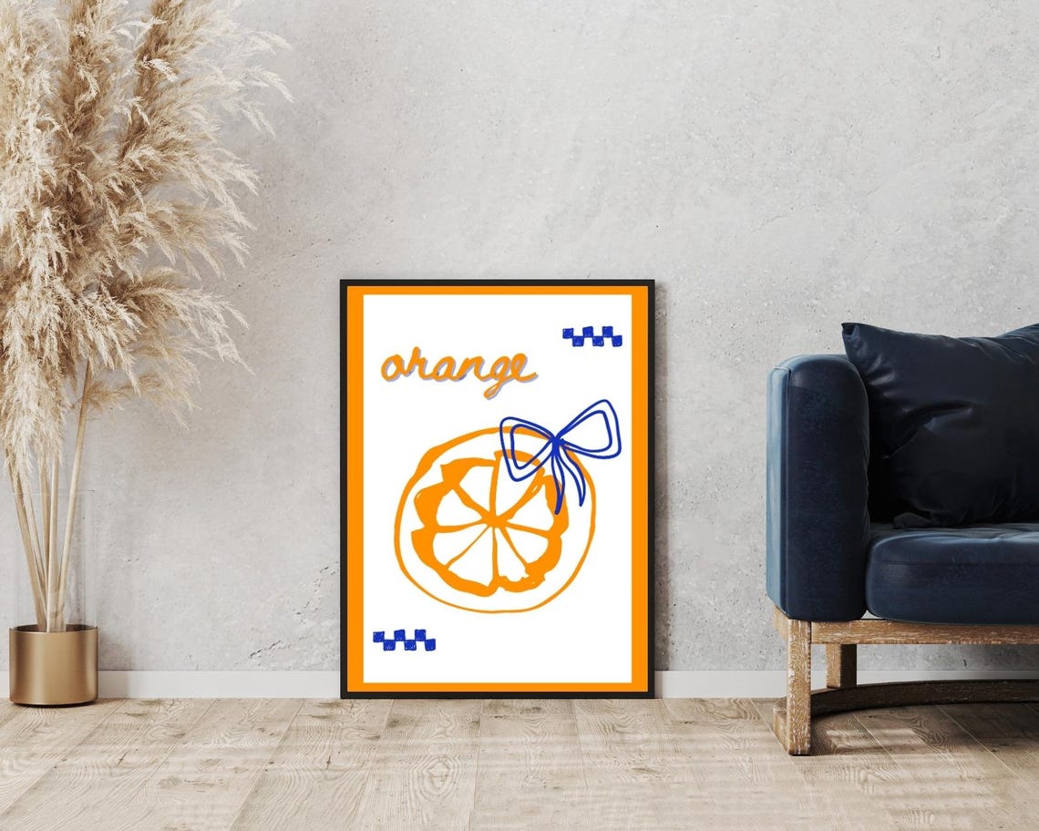 Orange Fruit Blue Ribbon Vintage Kitchen Decor Hand Drawn Slice Poster - Image 3