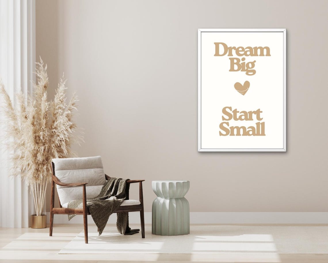Dream Big Start Small Beige Retro Heart Motivational Quote Poster - Image 3
