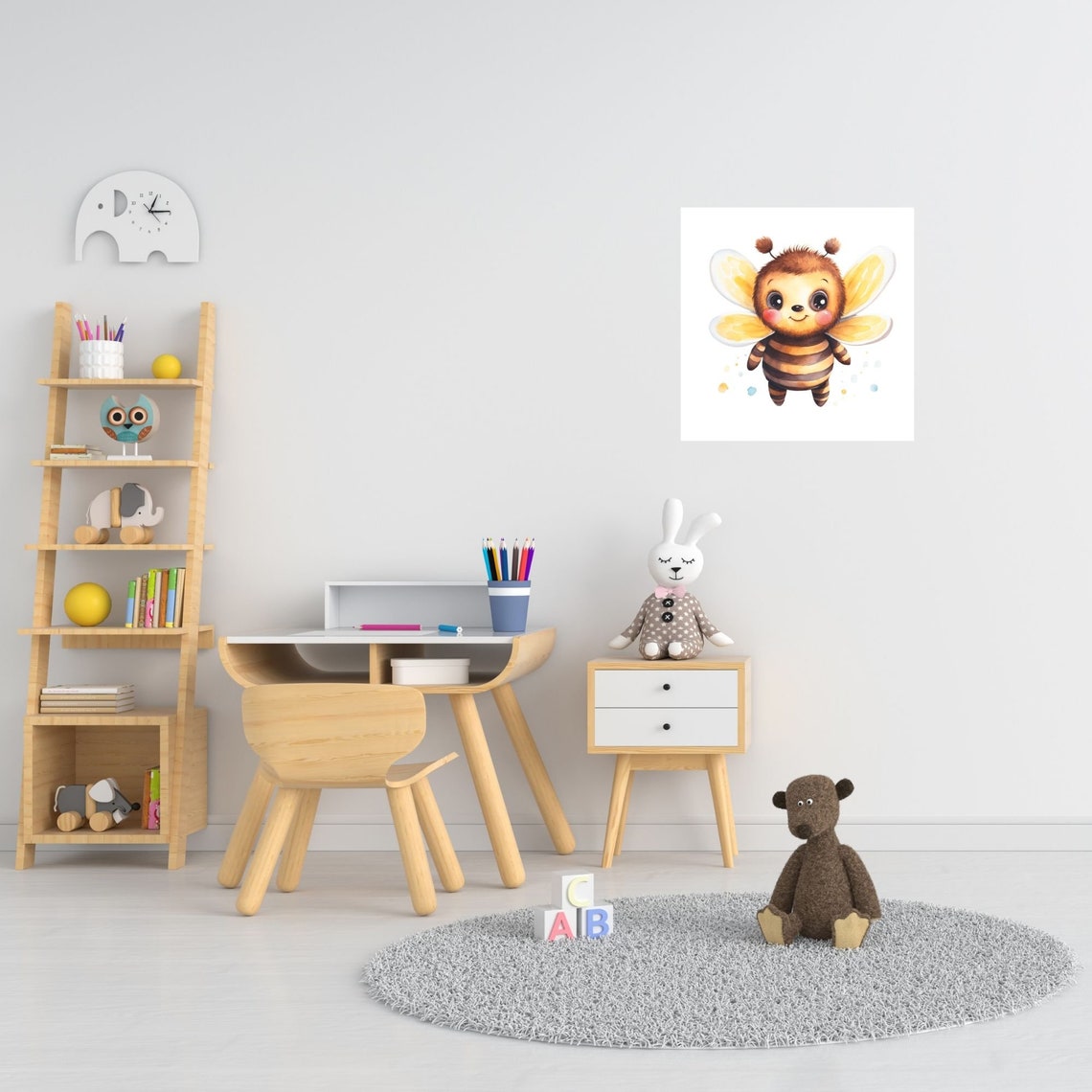 Adorable Baby Bee Watercolor Glowing Yellow Wings Nursery Wall Art - Image 4