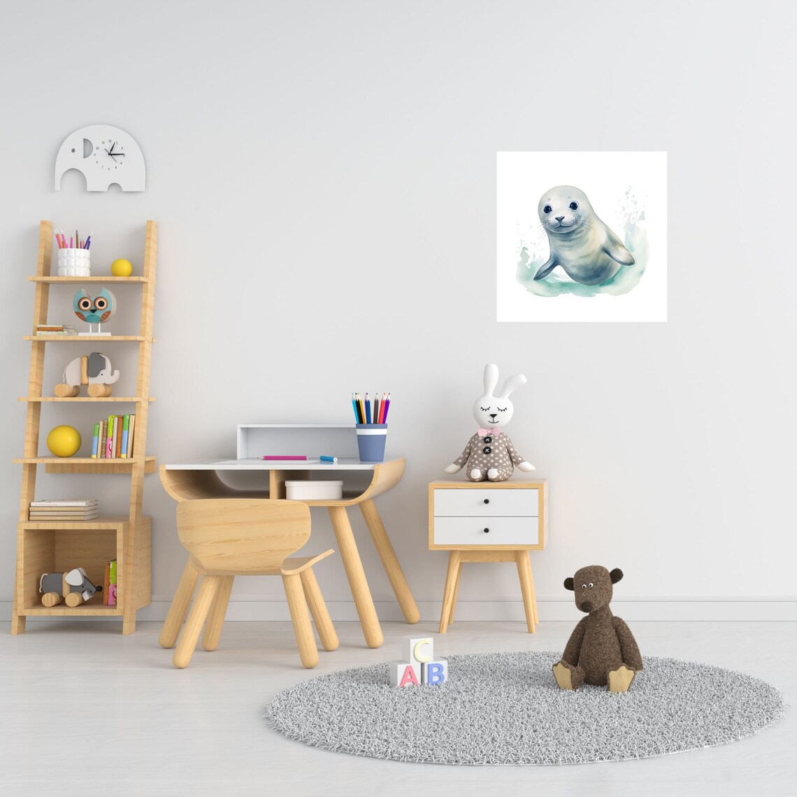 Sweet Baby Seal Watercolor Splash Ocean Waves Nursery Animal Poster - Image 3