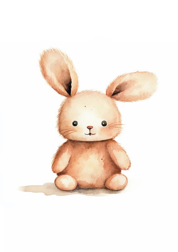 Cute Cuddly Bunny In Watercolor For Your Childrens Room Artistic Bunny To