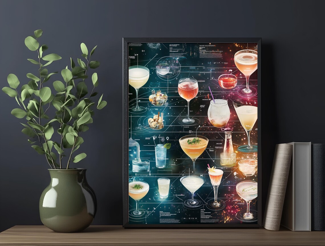 Cocktail Chart Guide Dark Constellation Bar Decor Drink Recipes Art Poster - Image 6