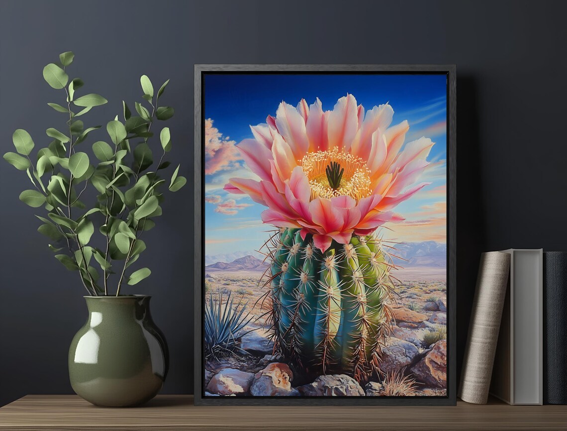 Blooming Cactus Pink Flower Desert Landscape Botanical Art Print - Image 5
