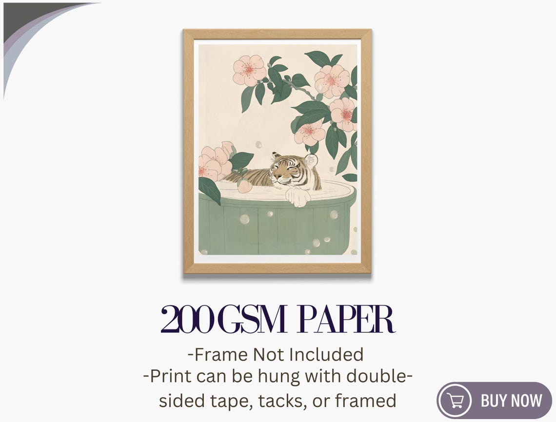 Tiger Cub Bathing Cherry Blossom Japanese Minimalist Animal Poster - Image 5