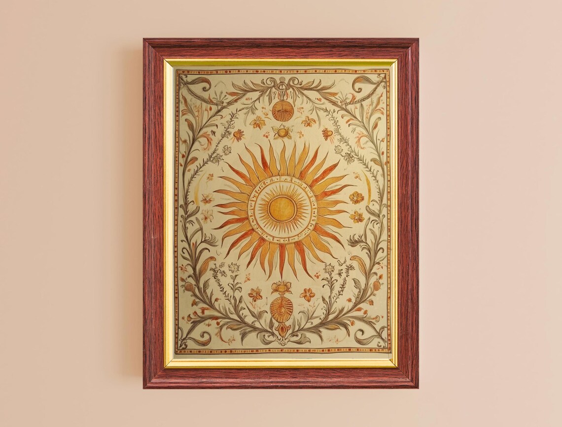 Boho Sun Design Art Print, Vintage Rose Floral - Image 6