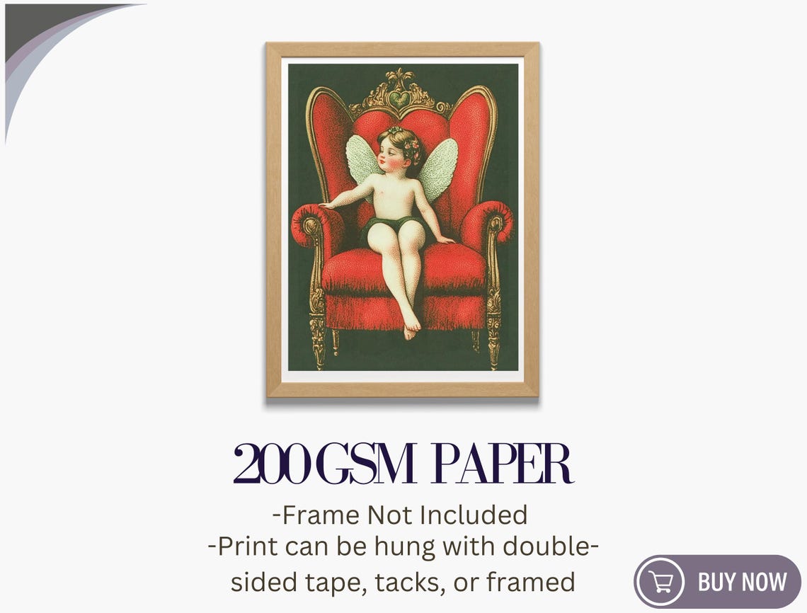 Vintage Cupid Cherub Red Velvet Throne Valentine Romantic Art Poster - Image 5