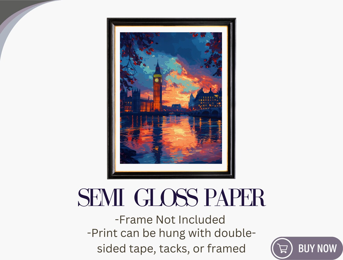 London Big Ben Sunset Thames River Painting England Travel Art Poster - Image 6