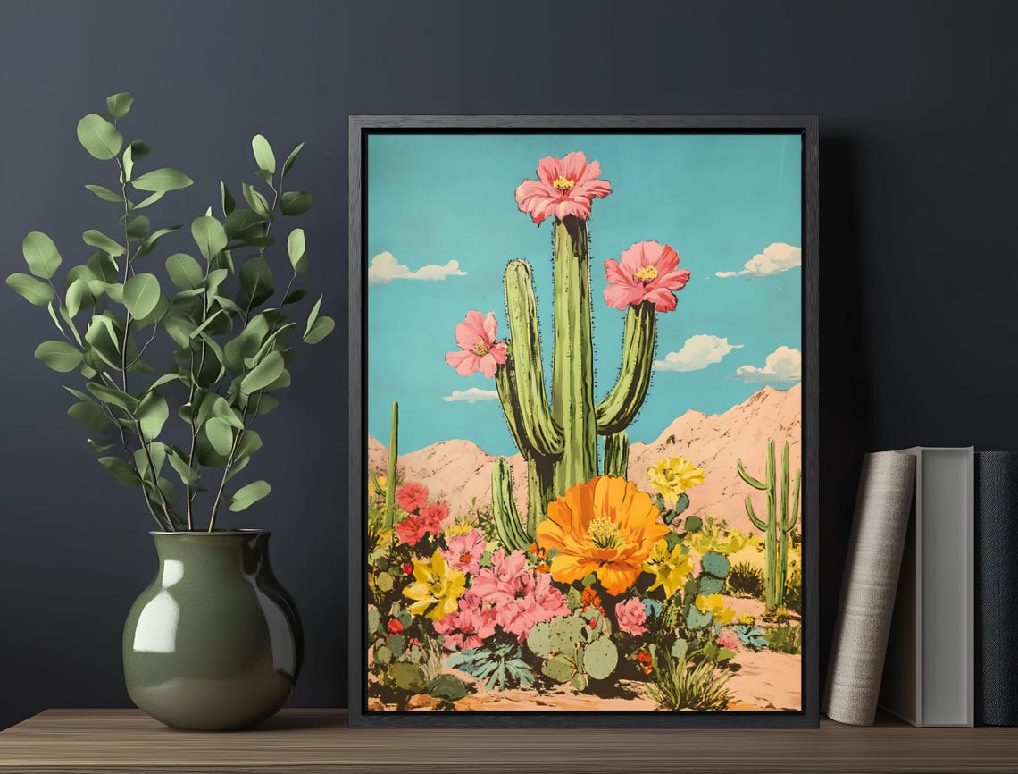 Saguaro Cactus Pink Blooms Desert Wildflower Vintage Botanical Poster - Image 6