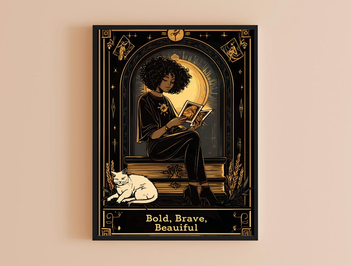 Bold Brave Beauiful Gold Black Celestial Reader Girl Quote Poster - Image 4