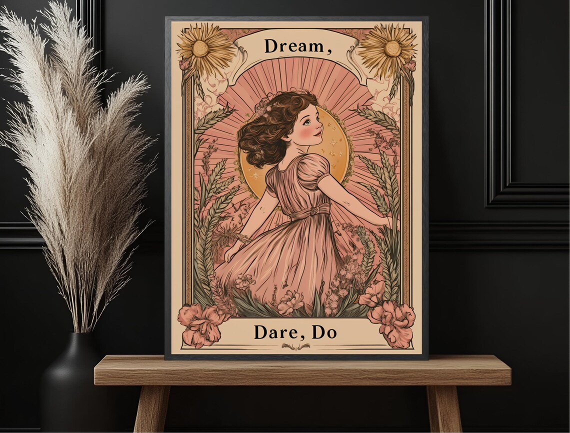 Dream Dare Do Girl Vintage Storybook Floral Inspiration Poster - Image 6