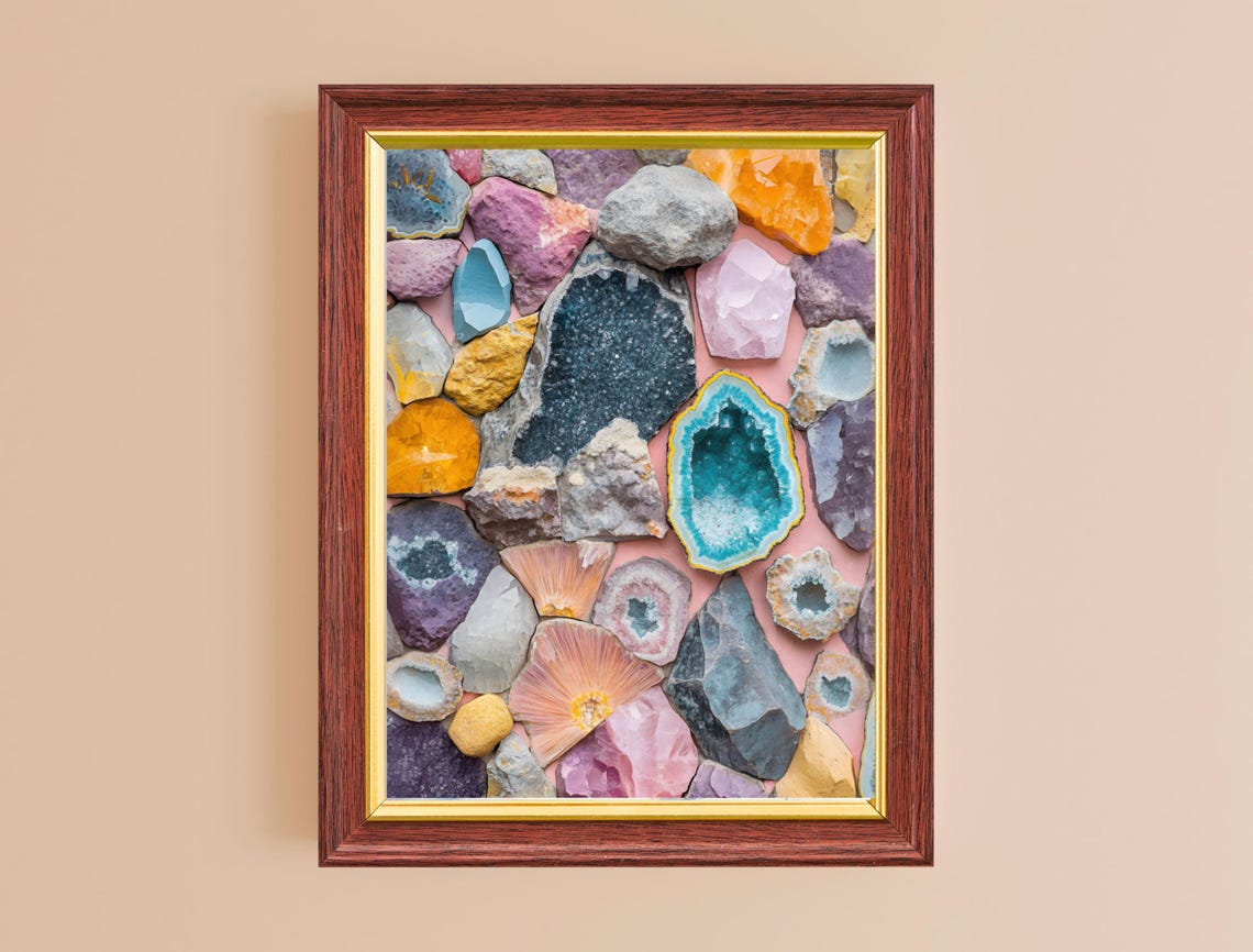 Sparkling Gemstones Crystals Mosaic Amethyst Turquoise Art Print - Image 2