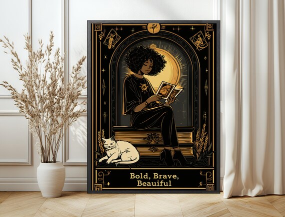 Bold Brave Beauiful Gold Black Celestial Reader Girl Quote Poster